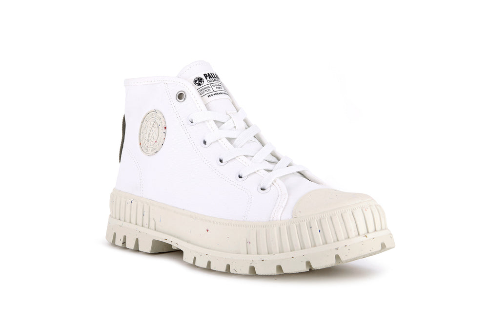 Zapatillas Palladium PALLASHOCK MID ORGANIC Hombre Blancas | Costa Rica-05841